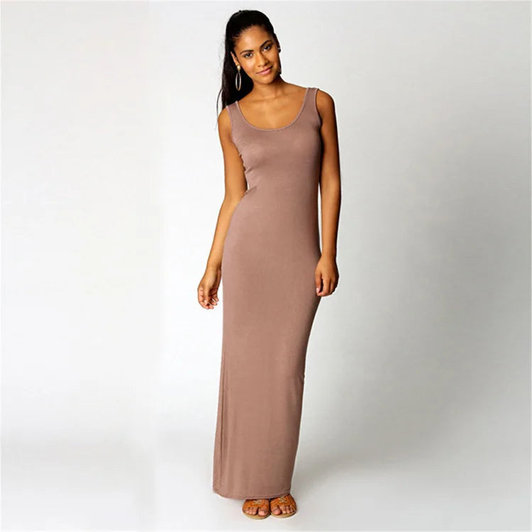 Elegant Women's Maxi Dress - Sleeveless Bodycon for Spring/Summer