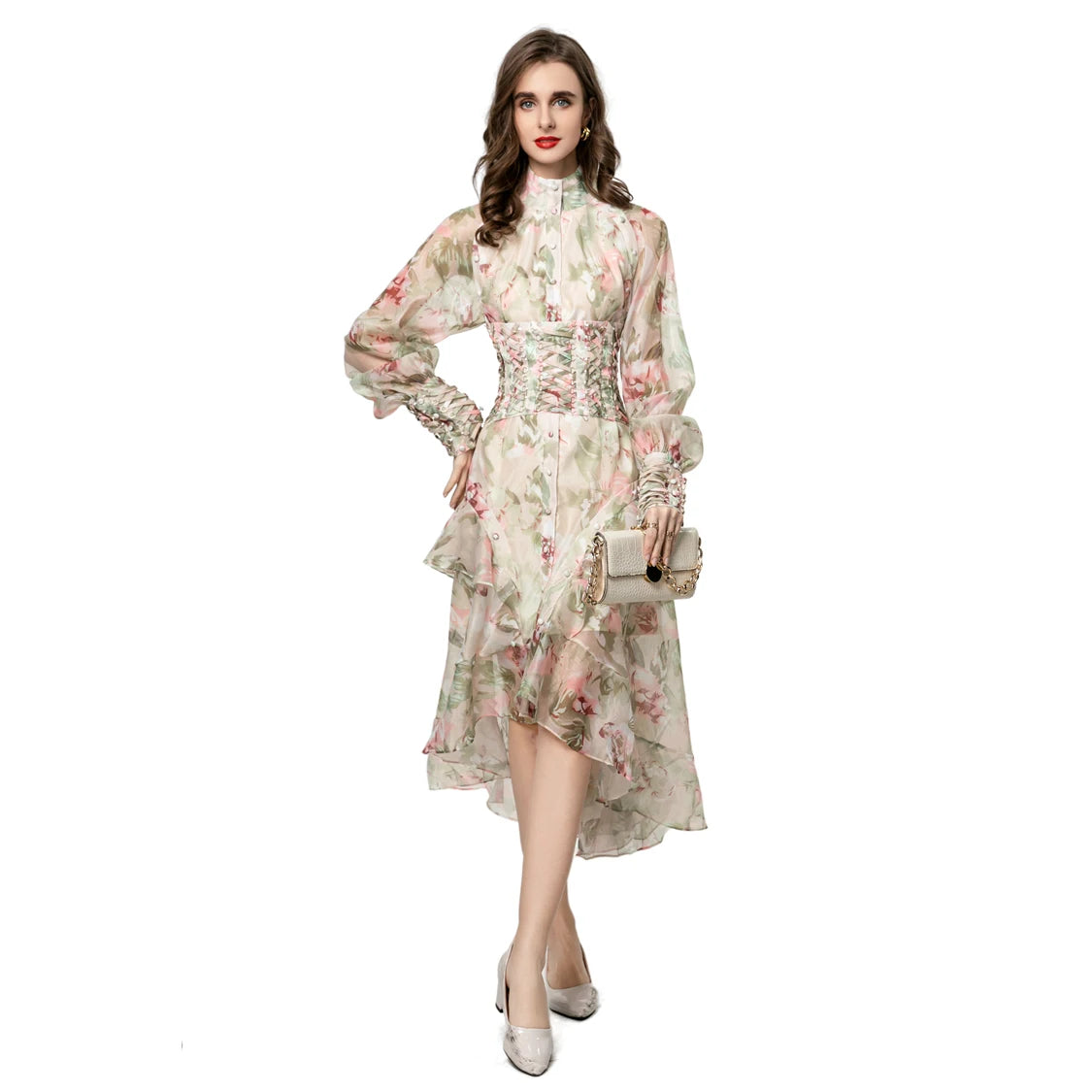 Women Dresses: Stand Collar Floral Casual Vestidos | Salman Store