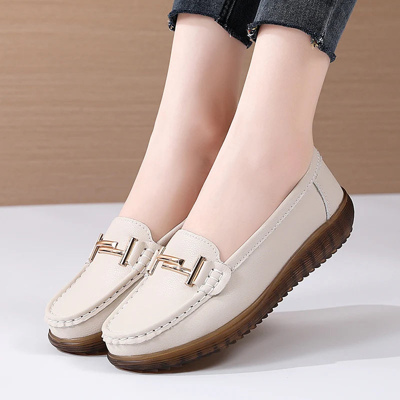 Genuine Leather Handmade Moccasins Flats for Women - Summer Comfort Shoes