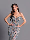 Strapless Crystal Beaded A-Line Evening Dress - Formal Party Gown 2026 - SalmanStore 