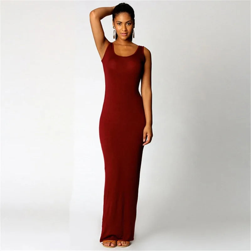 Elegant Women's Maxi Dress - Sleeveless Bodycon for Spring/Summer