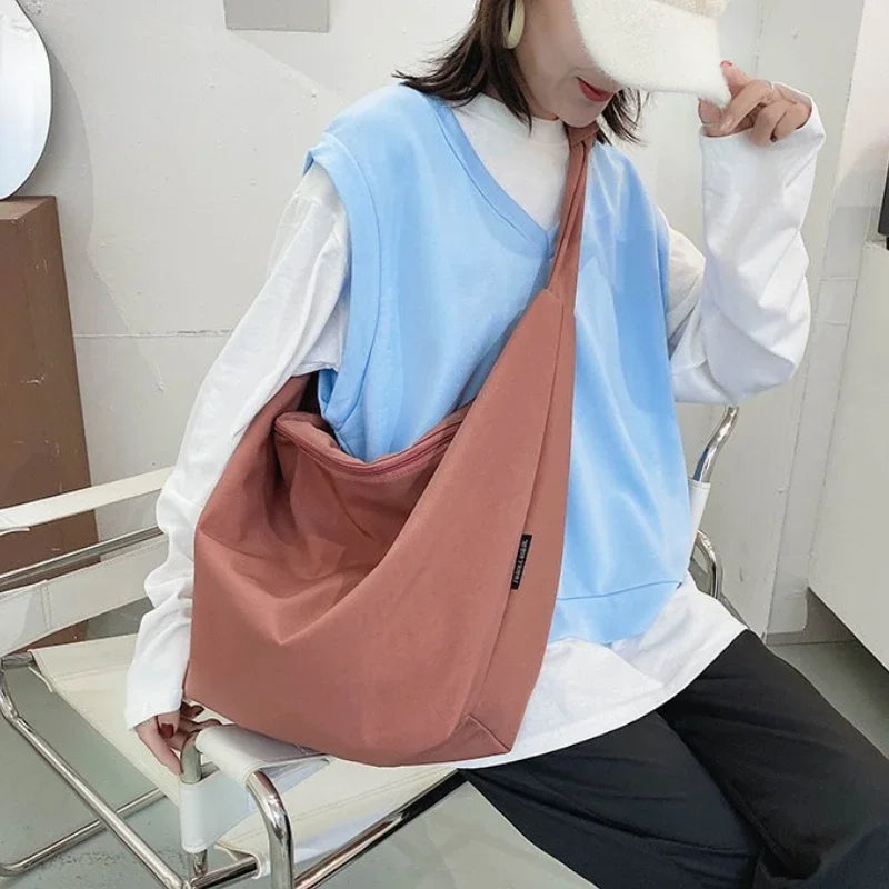 2026 Canvas Tote Bag for Women - Casual Solid Color Shoulder Messenger Bag - JStorehub 