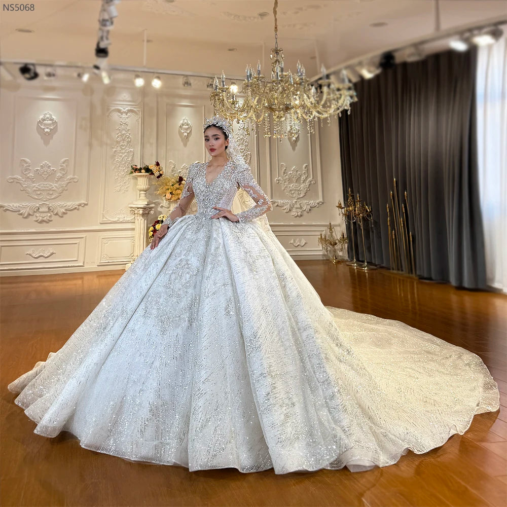Customized Full Beading V-Neck Wedding Dress - Amanda Novias 2026 Bridal Gown - JStorehub 