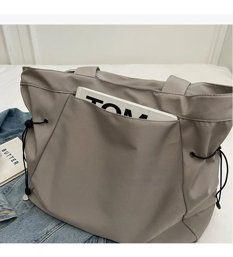 Casual Large Capacity Tote Bag for Women - Simple Aesthetic Drawstring Shoulder Bag - JStorehub 