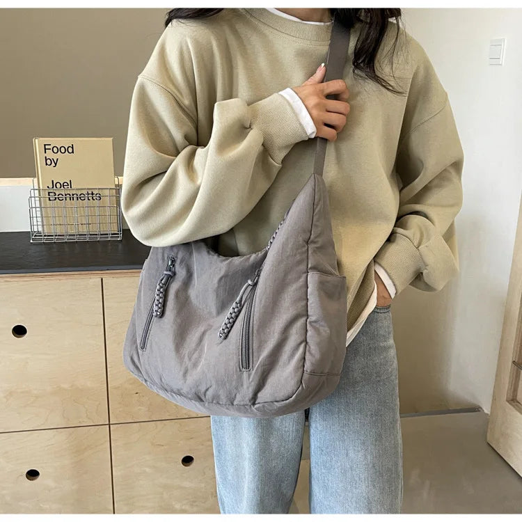 Trendy Women's Soft Cloth Shoulder Bag - Solid Color Y2K Casual Big Crossbody Bag 2026