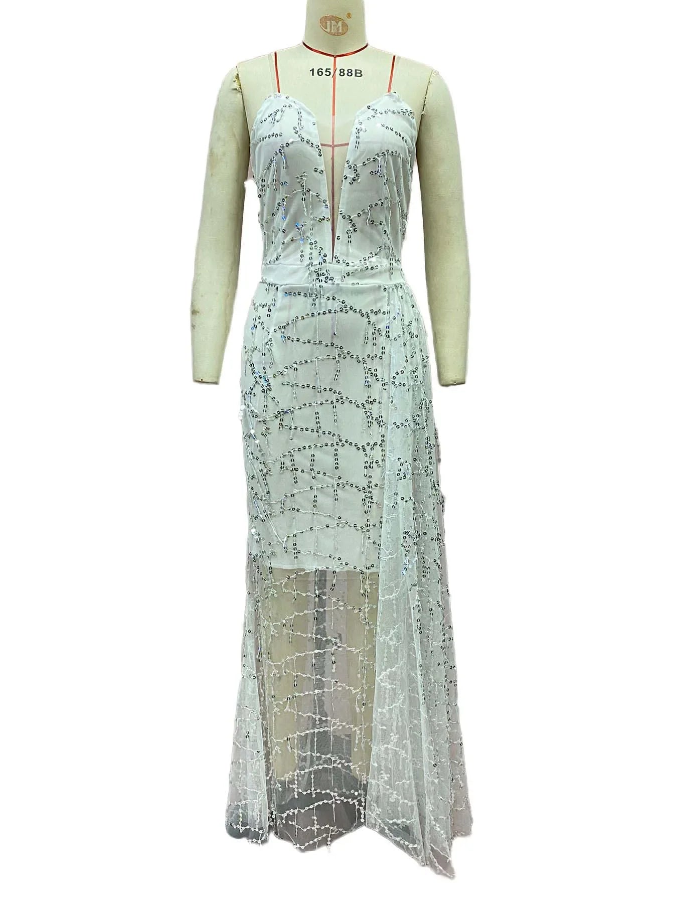 Silver Lace-Up Tank Dress for Women - Sexy V-Neck Sleeveless Summer Dress - JStorehub 