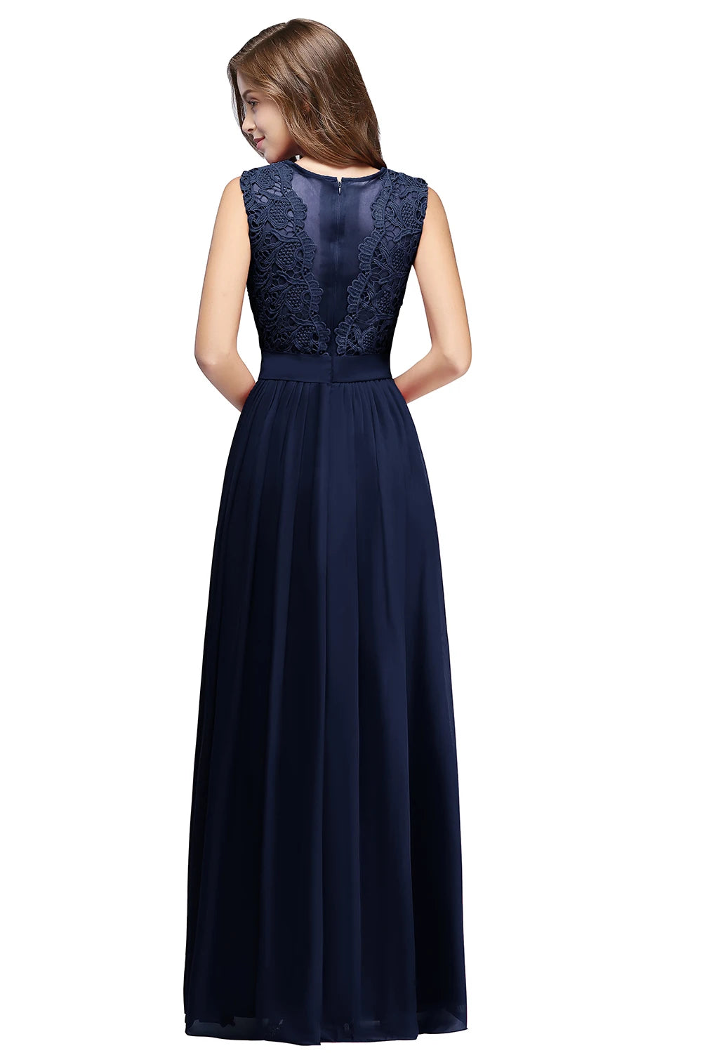 Navy Blue Beaded A-Line Evening Dress - Spaghetti Straps Illusion Prom Gown
