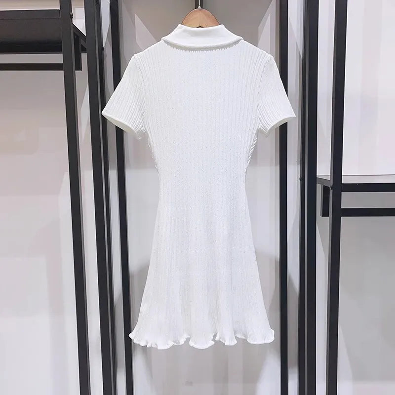 Women Dresses - Polo Neck Knitted Dress Y2K - Salman Store