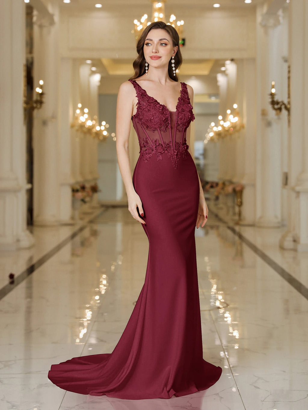 Elegant Mermaid Wedding Dress with Lace & Pearl Details - SalmanStore 