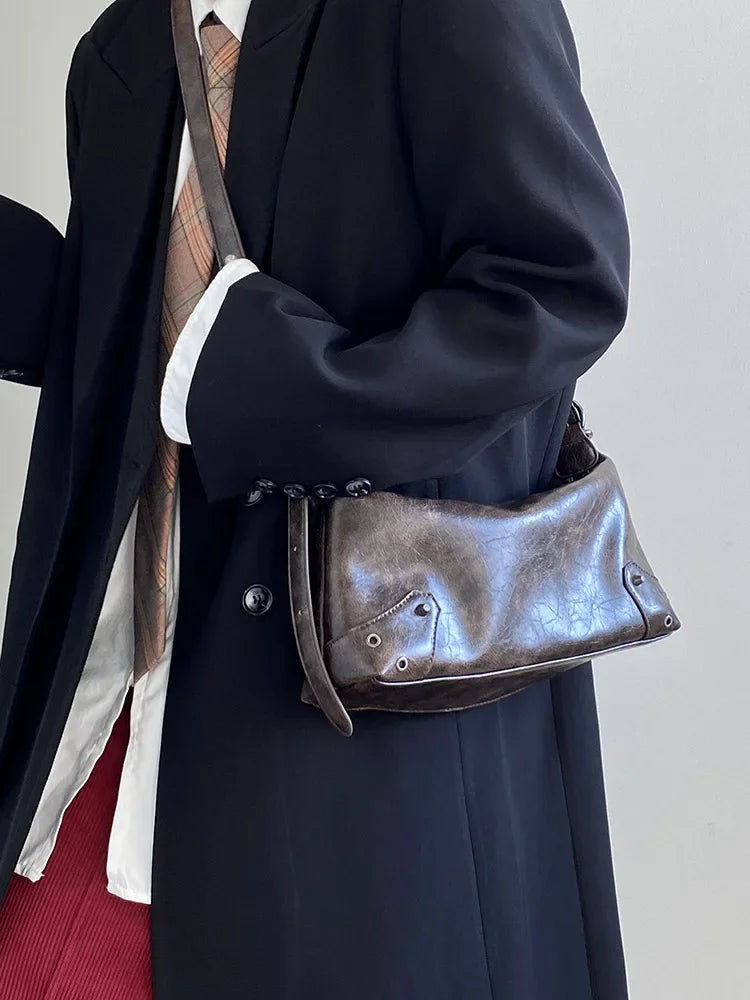 PU Leather Retro Underarm Bag for Women - Y2K Vintage Small Crossbody Handbag - JStorehub 