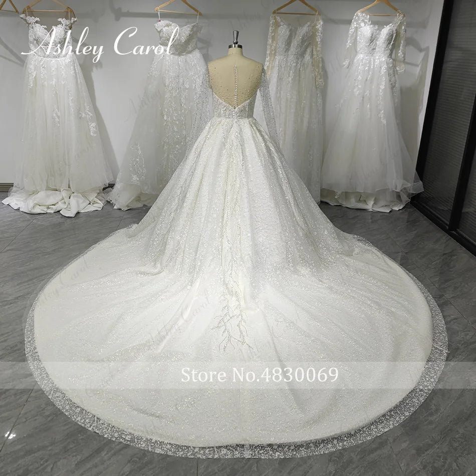 Luxury Long Sleeve Princess Wedding Dress - Sparkling Beaded Bridal Gown - JStorehub 