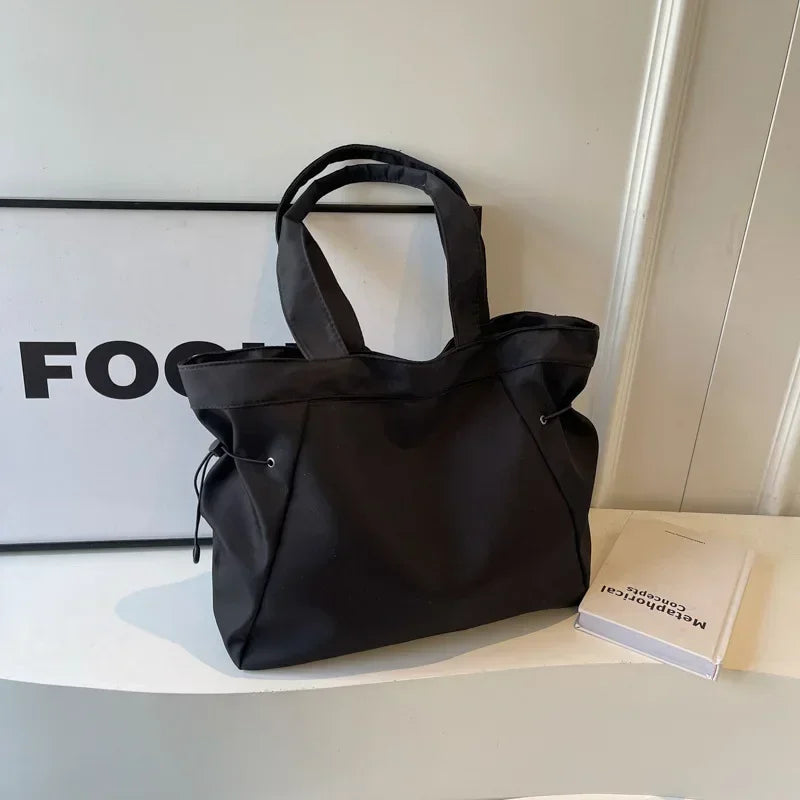 Casual Large Capacity Tote Bag for Women - Simple Aesthetic Drawstring Shoulder Bag