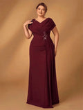 Plus Size Luxury Navy Blue Chiffon Mother of Bride Evening Dress - JStorehub 