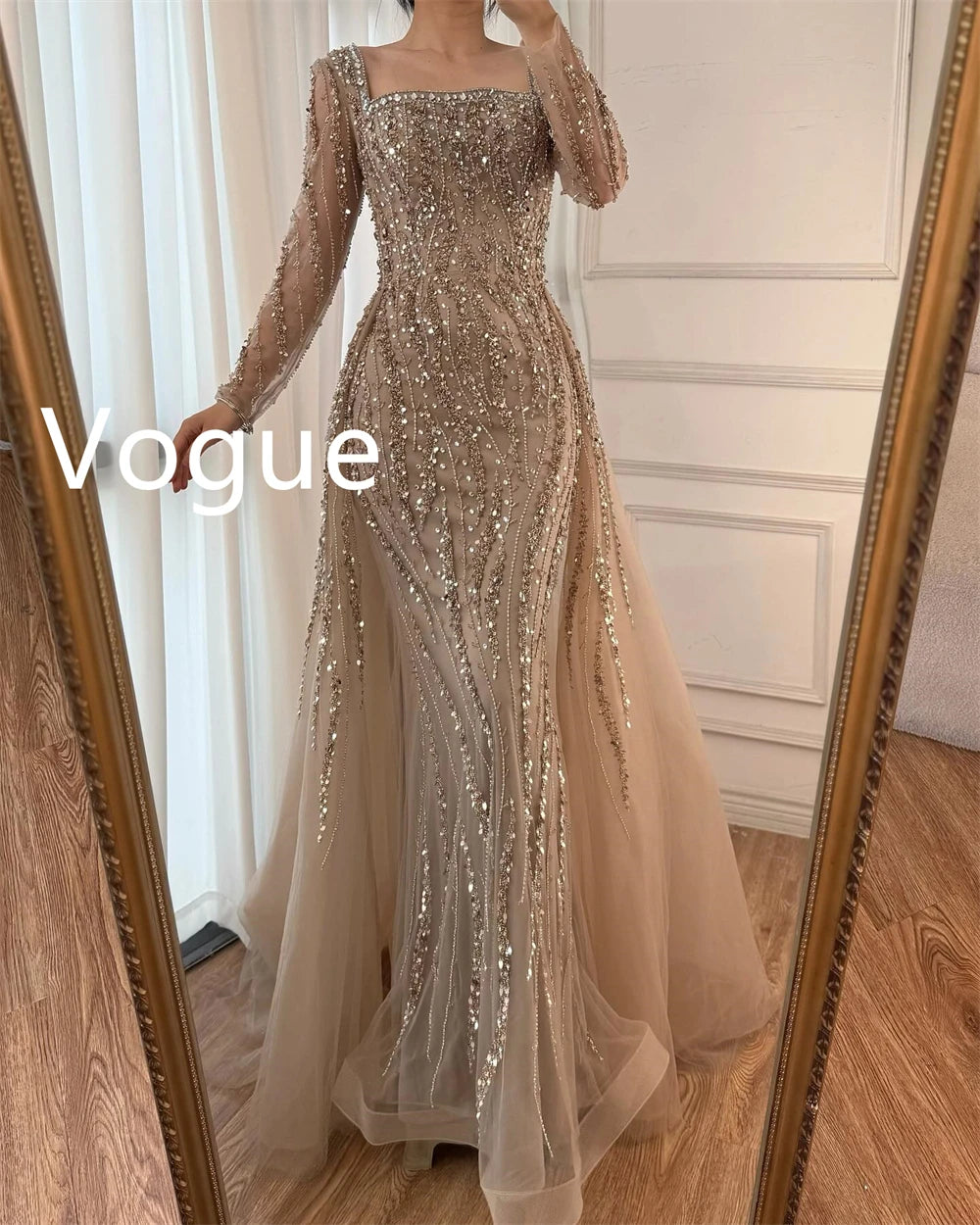 Customized Mermaid Tulle Evening Dress - Square Collar Homecoming Gown - JStorehub 