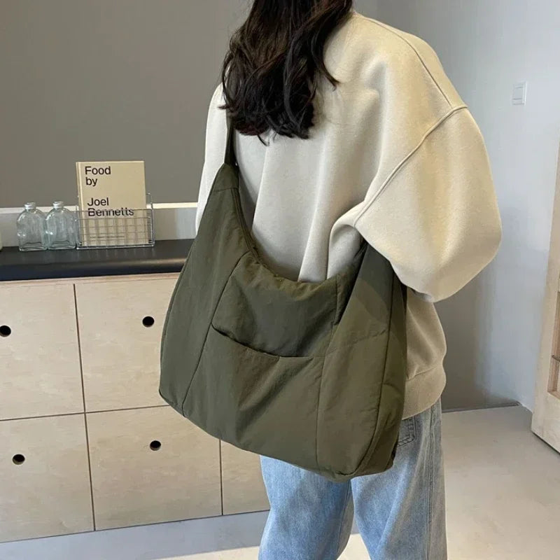 Trendy Women's Soft Cloth Shoulder Bag - Solid Color Y2K Casual Big Crossbody Bag 2026 - JStorehub 