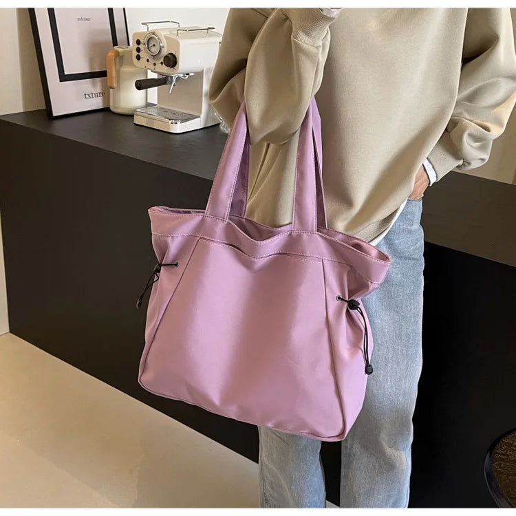 Casual Large Capacity Tote Bag for Women - Simple Aesthetic Drawstring Shoulder Bag - JStorehub 