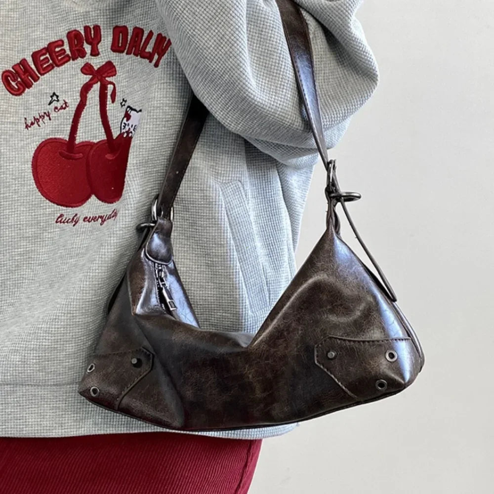PU Leather Retro Underarm Bag for Women - Y2K Vintage Small Crossbody Handbag - JStorehub 