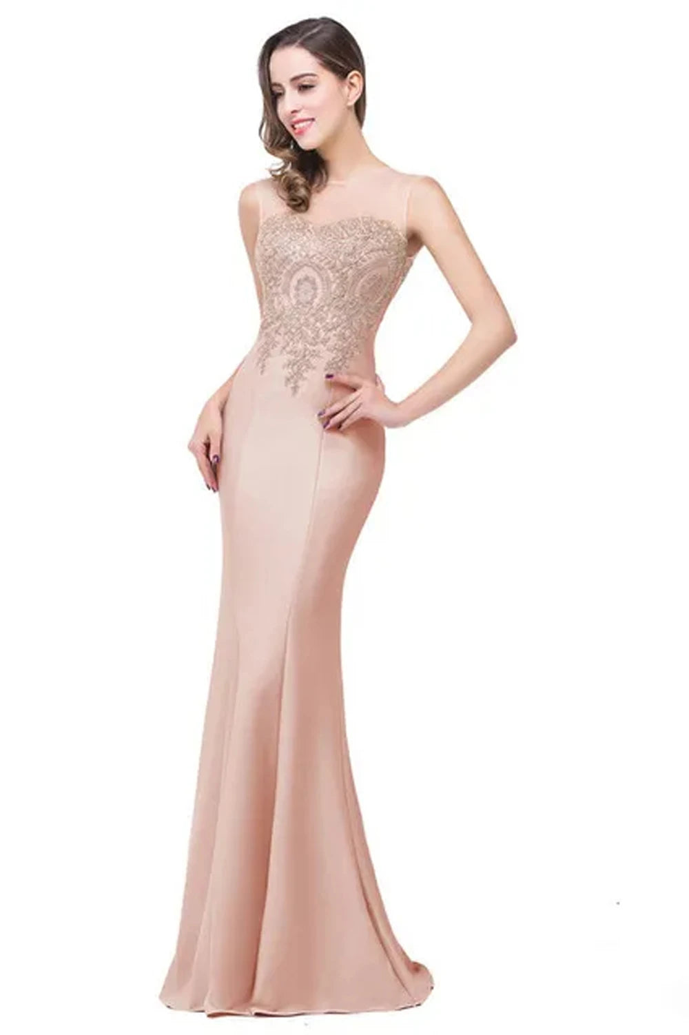 Royal Blue Mermaid Evening Dress with Golden Appliques Lace - Prom Wedding Gown