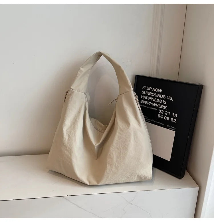 Chic Solid Color Nylon Tote Bag with Multiple Pockets - Large Capacity Shoulder Bag - JStorehub 