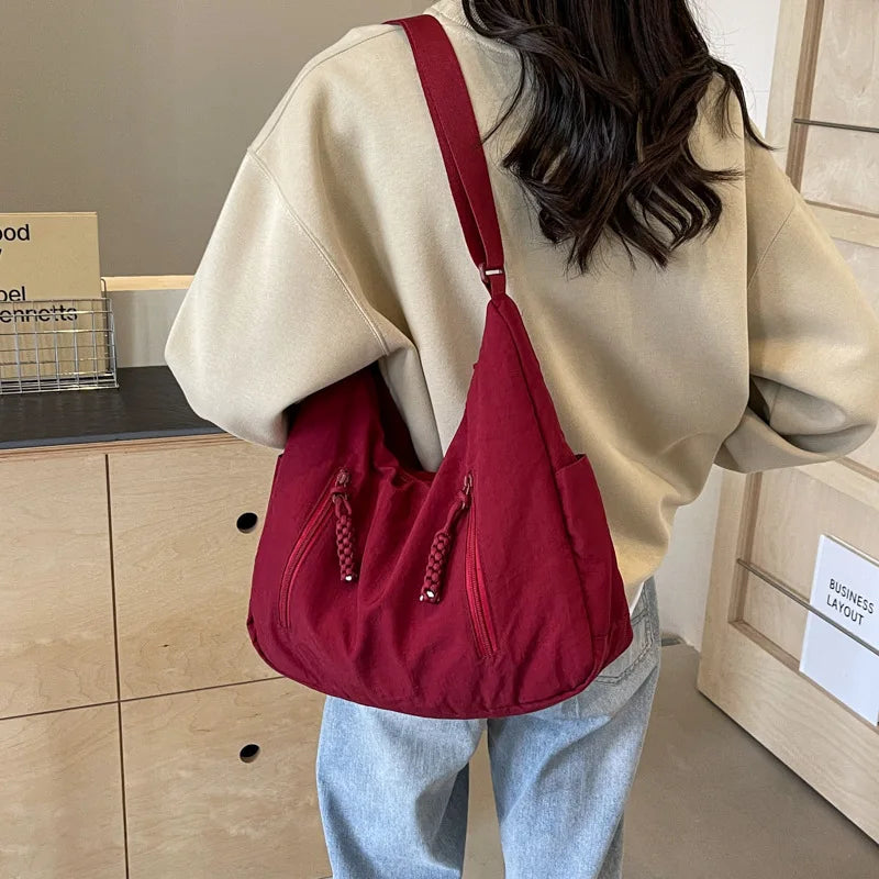 Trendy Women's Soft Cloth Shoulder Bag - Solid Color Y2K Casual Big Crossbody Bag 2026