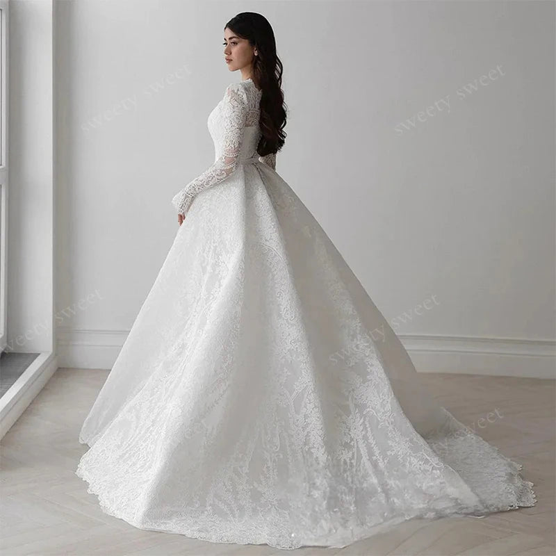Graceful Organza Wedding Dress with Embroidery - A-Line Ball Gown Full Sleeve - JStorehub 