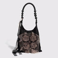 Chinese Style Rose Decor Shoulder Bag - Classic Pleated Commuter Tote Bag - JStorehub 
