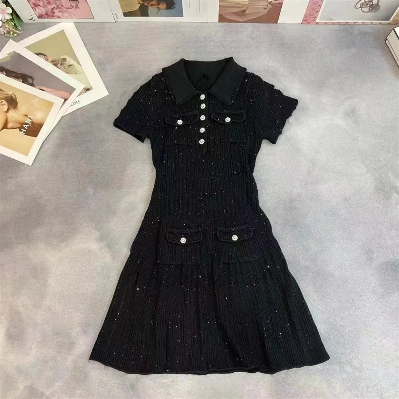 Women Dresses - Polo Neck Knitted Dress Y2K - Salman Store
