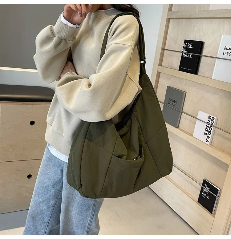 Trendy Women's Soft Cloth Shoulder Bag - Solid Color Y2K Casual Big Crossbody Bag 2026
