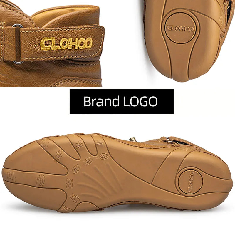 CLOHOO Hand-Sewn Soft-Soled Octopus Boot Men's Short Boots High-Top Leather Boots for Men