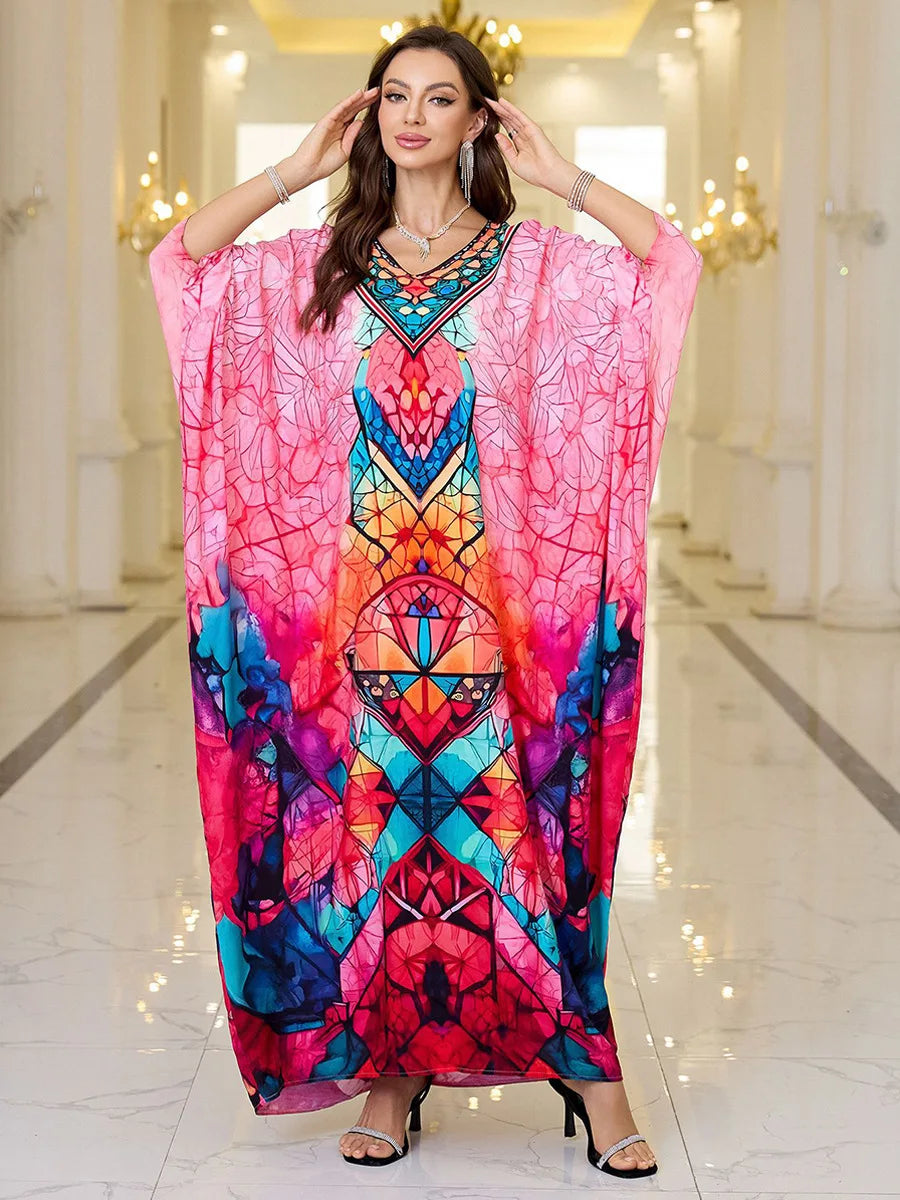 Women Embroidered Long Caftans Plus Size Kaftan Dresses Beach Bathing Suit Cover up moomoo Dress Moroccan Robe