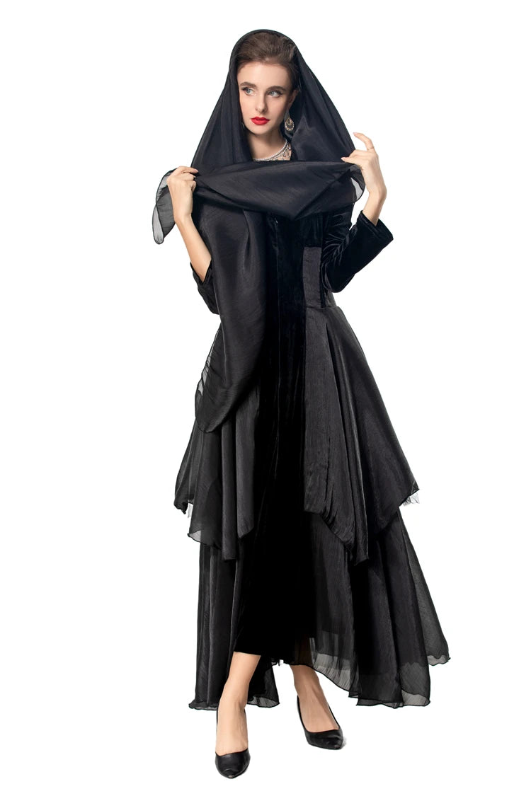Women's Dresses Sexy V Neck Long Sleeves Velvet Patchwork Ruffles Elegant Fashion Designer Party Prom Gown - SalmanStore 