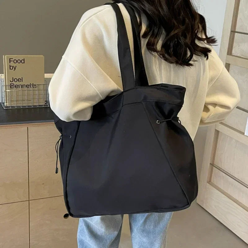Casual Large Capacity Tote Bag for Women - Simple Aesthetic Drawstring Shoulder Bag - JStorehub 