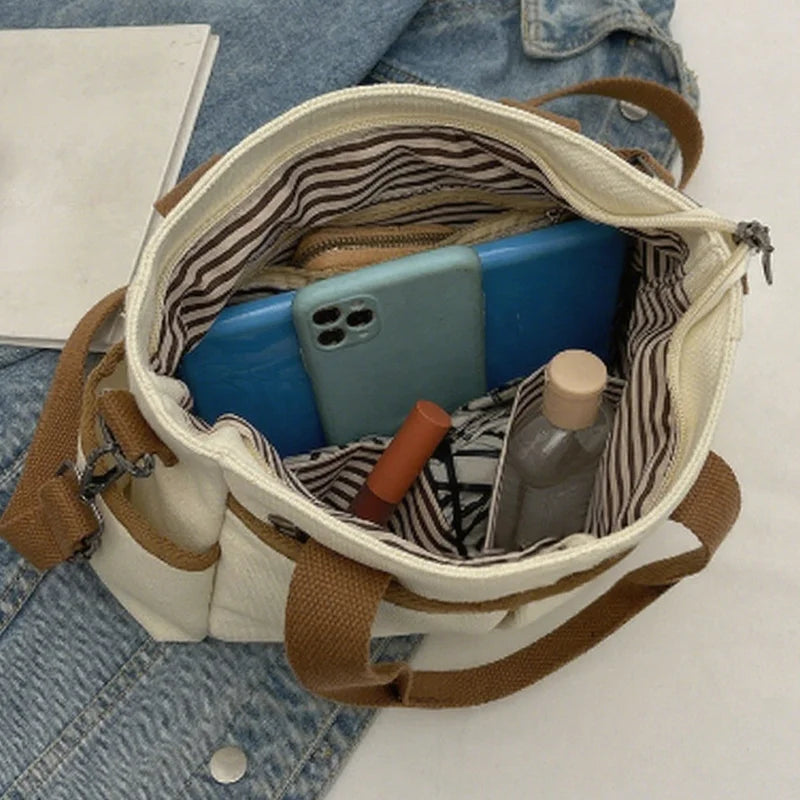 Women's Bag Multiple Pockets Shoulder Bag Large Capacity Canvas - SalmanStore 