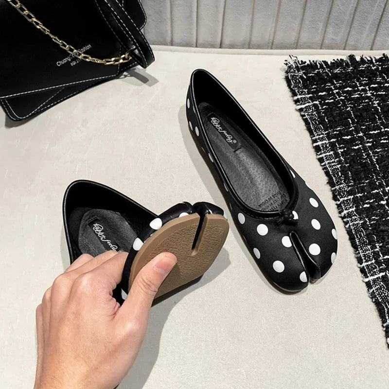 2025 Polka Dot Retro Ballerina Flats - Japanese Tabi Split Toe Shoes - JStorehub 
