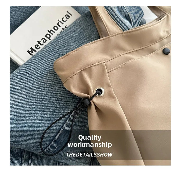 Casual Large Capacity Tote Bag for Women - Simple Aesthetic Drawstring Shoulder Bag