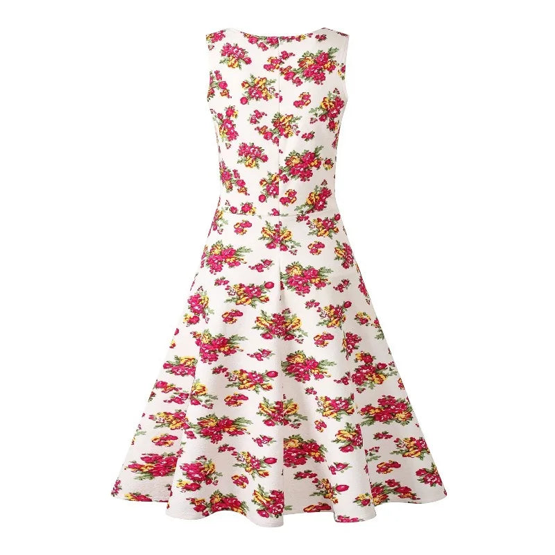 Summer Woman Printing Sleeveless Long Dress Vintage Dress Plus Size Casual A-Line Beach Print Dress
