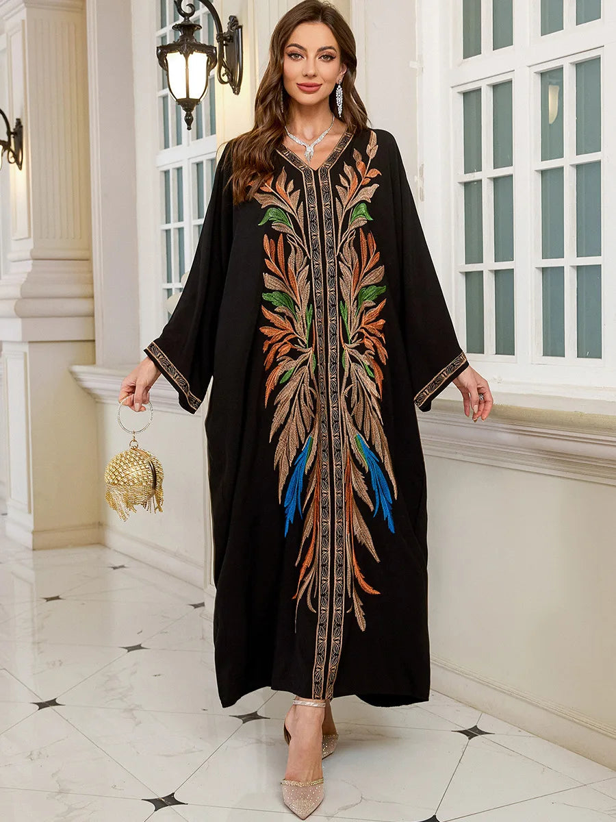 Women Embroidered Long Caftans Plus Size Kaftan Dresses Beach Bathing Suit Cover up moomoo Dress Moroccan Robe