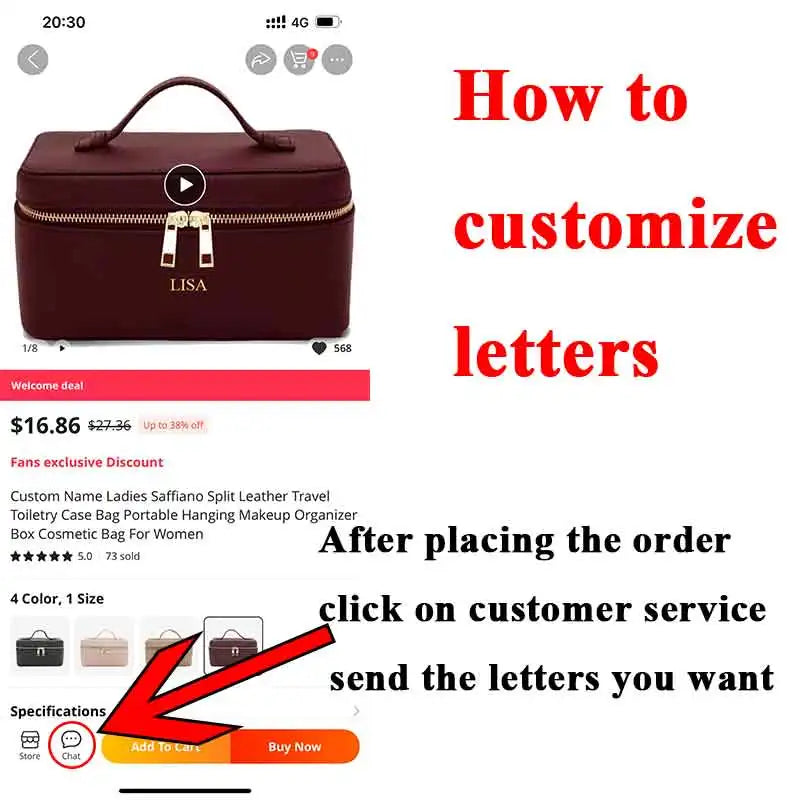 Custom Name Ladies Saffiano Split Leather Travel Toiletry Bag - Hanging Makeup Organizer - JStorehub 