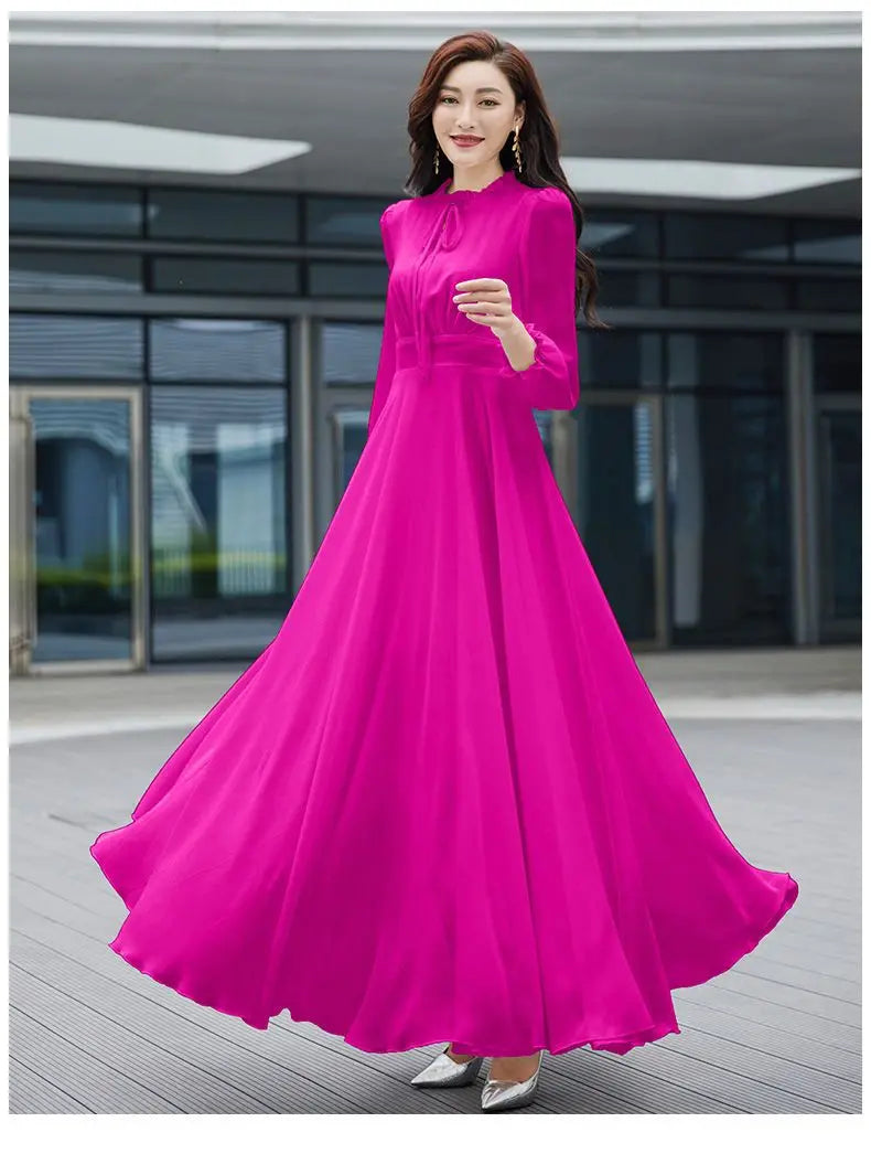 2026 Bohemian Beach Long Chiffon Dress - Elegant Long Sleeve 4XL - JStorehub 