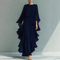 2026 Spring Chiffon 2-Piece Set - Elegant O-Neck Flare Sleeve & Wide Leg Pants - JStorehub 