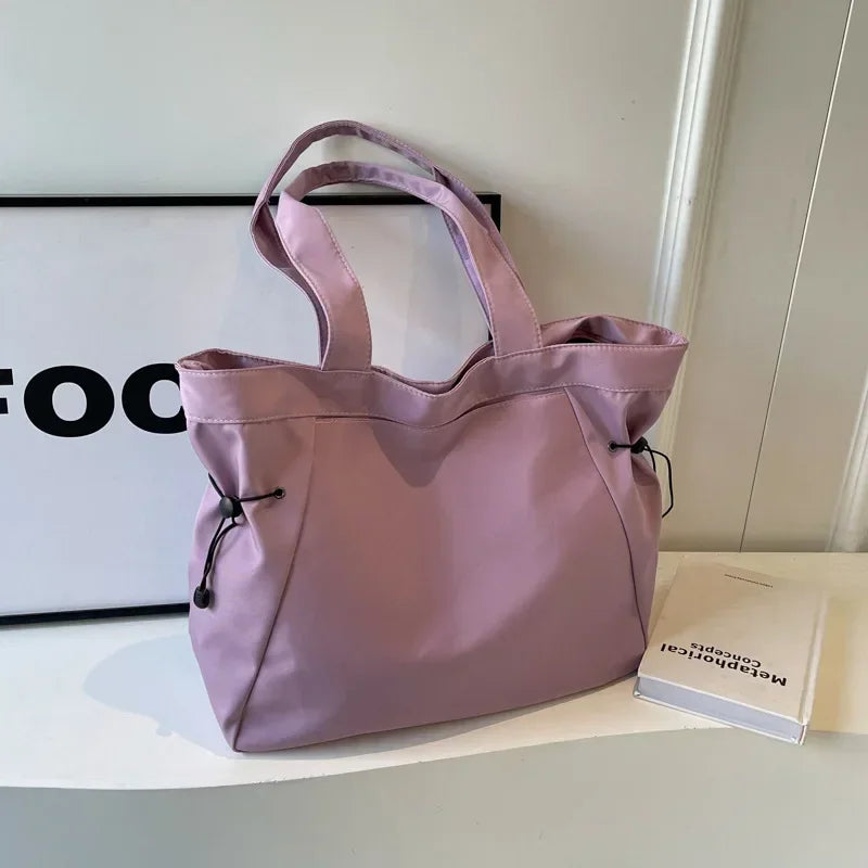 Casual Large Capacity Tote Bag for Women - Simple Aesthetic Drawstring Shoulder Bag