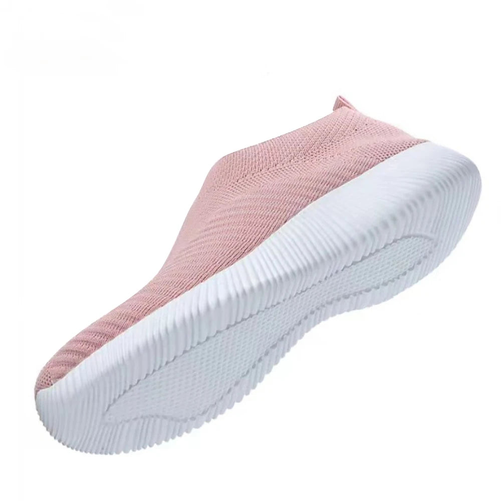 Women's Pink Mesh Sneakers - Breathable Flying Woven Slip-On Walking Shoes - JStorehub 