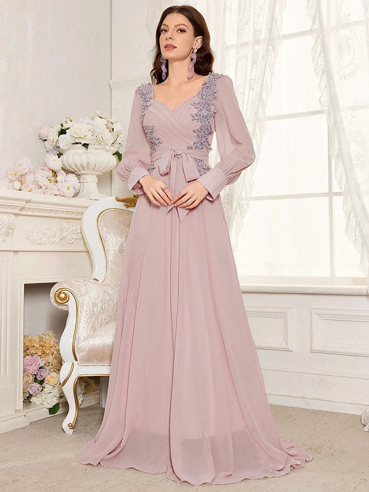 Luxury Formal Evening Bridesmaid Dress - Sweetheart Neckline Beaded Waist with Pearl Detailing - JStorehub 