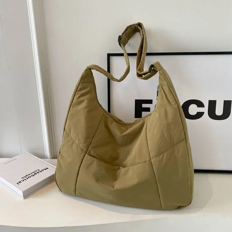 Trendy Women's Soft Cloth Shoulder Bag - Solid Color Y2K Casual Big Crossbody Bag 2026