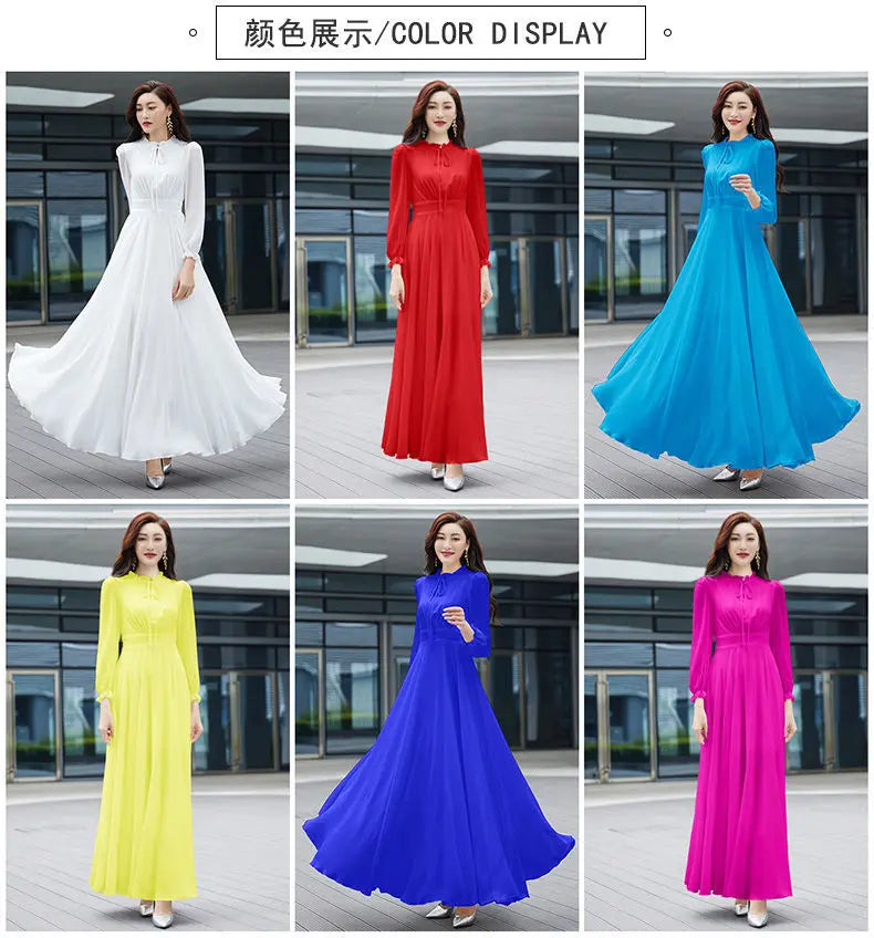 2026 Bohemian Beach Long Chiffon Dress - Elegant Long Sleeve 4XL - JStorehub 