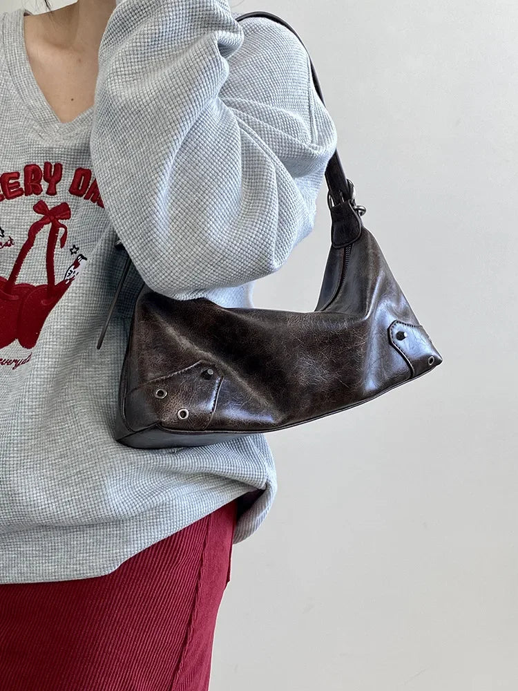 PU Leather Retro Underarm Bag for Women - Y2K Vintage Small Crossbody Handbag - JStorehub 