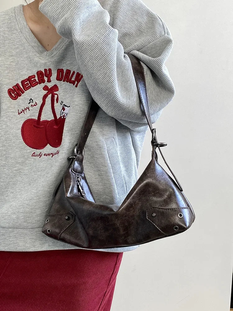 PU Leather Retro Underarm Bag for Women - Y2K Vintage Small Crossbody Handbag - JStorehub 
