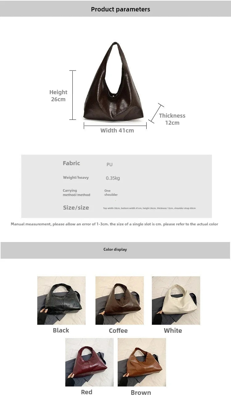 Large Capacity PU Leather Hobo Underarm Bag - 2026 Y2K Trend Shoulder Tote for Women - JStorehub 